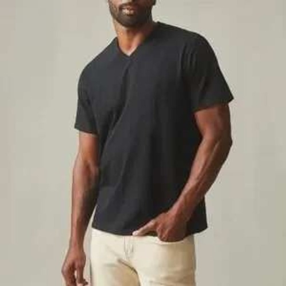 American Giant Mens Black V Neck T Shirt Size M Cotton Made USA Casual‎ Basic